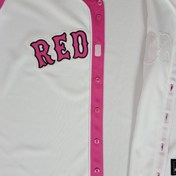 MLB Majestic Pink White Boston Red Sox Short Sleeve Baseball Jersey - XL - Picture 7 of 12